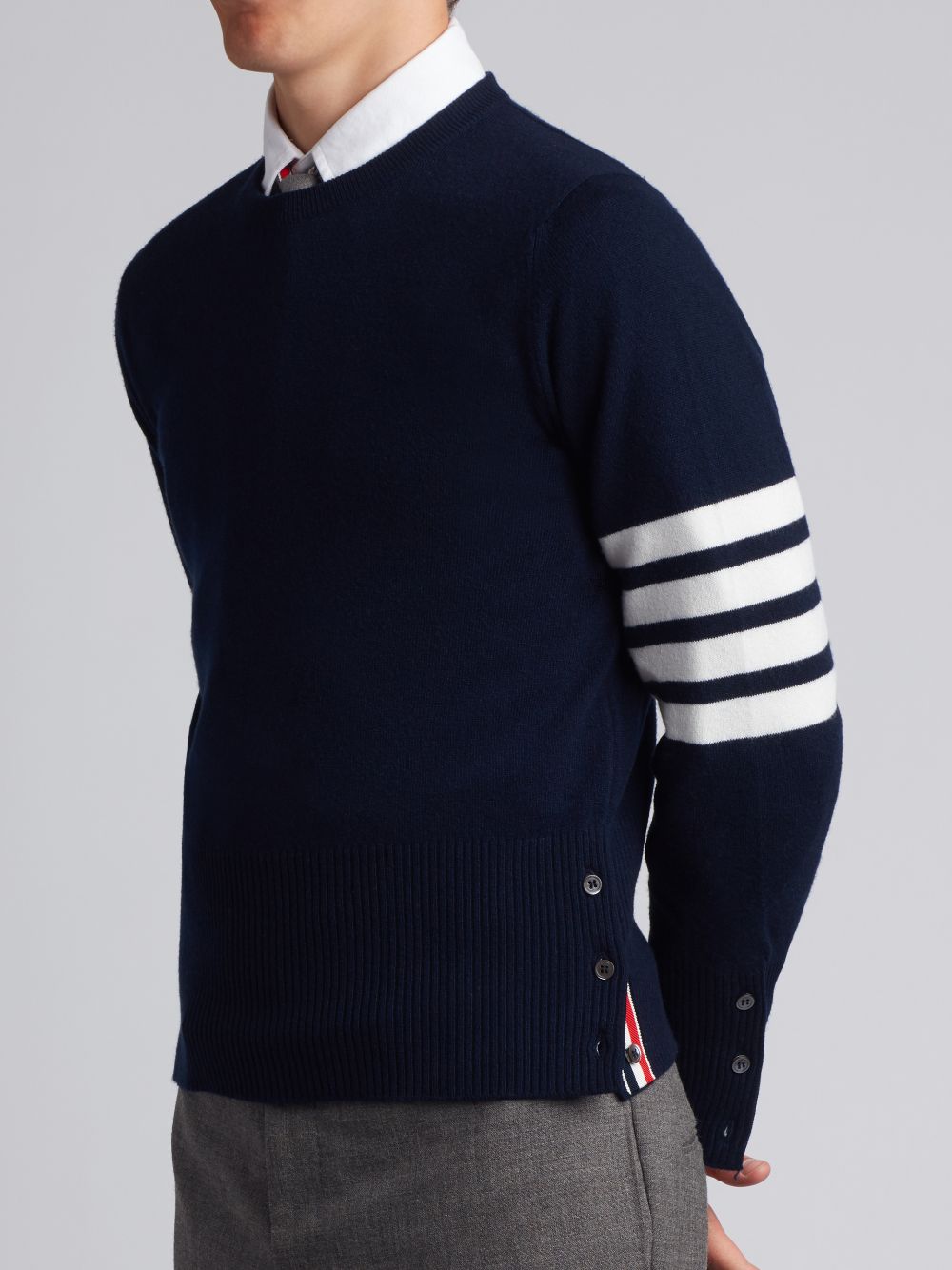 Thom Browne Cashmere 4-bar Short Crew Neck Men Pullover Navy | ZTD20O41943