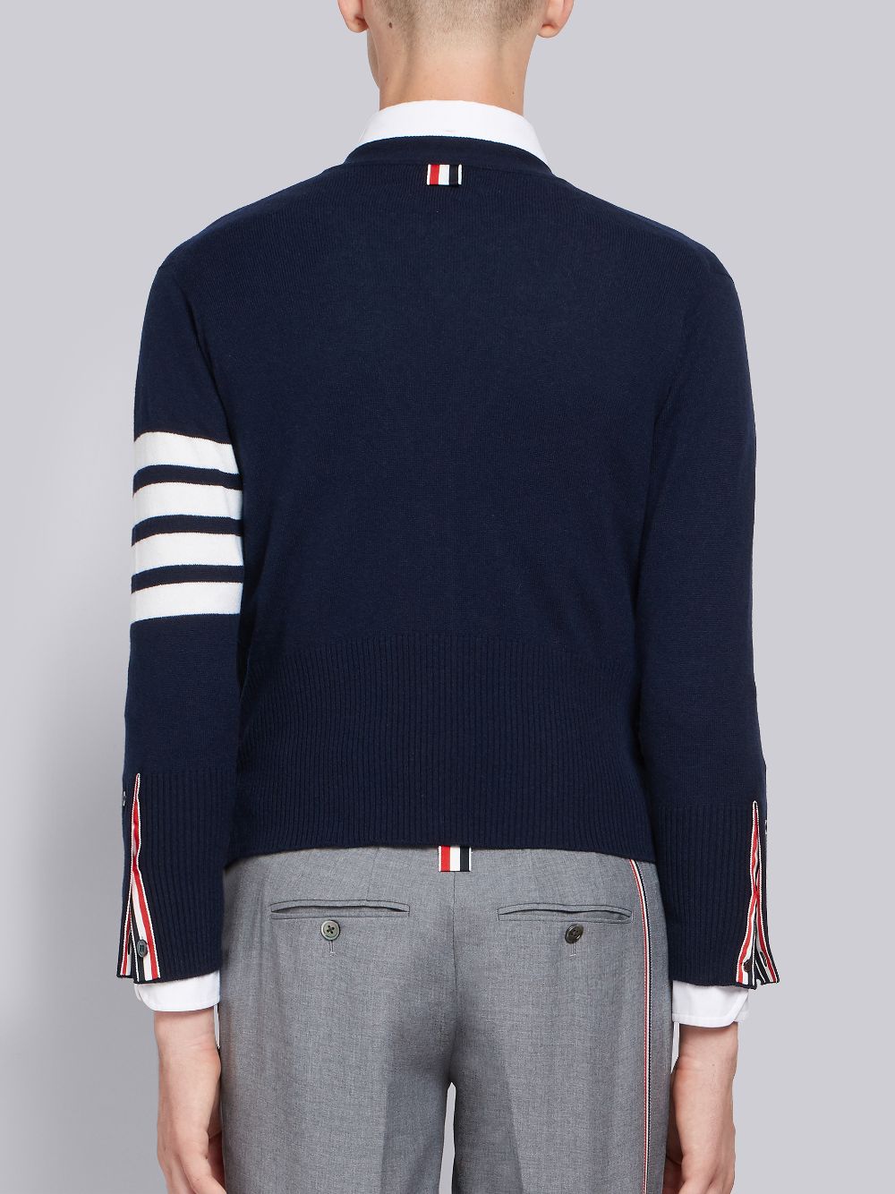 Thom Browne Cashmere 4-bar Short V-neck Men Cardigan Navy | CKD97H28829