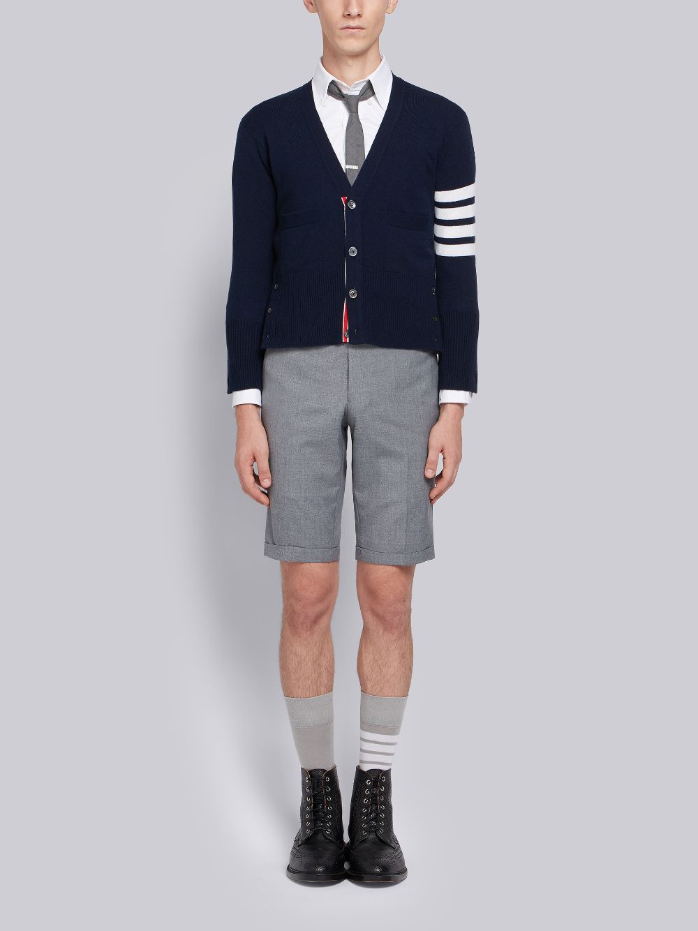 Thom Browne Cashmere 4-bar Short V-neck Men Cardigan Navy | CKD97H28829