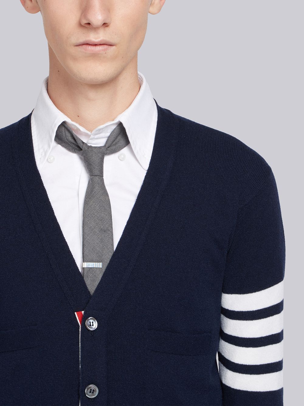 Thom Browne Cashmere 4-bar Short V-neck Men Cardigan Navy | CKD97H28829