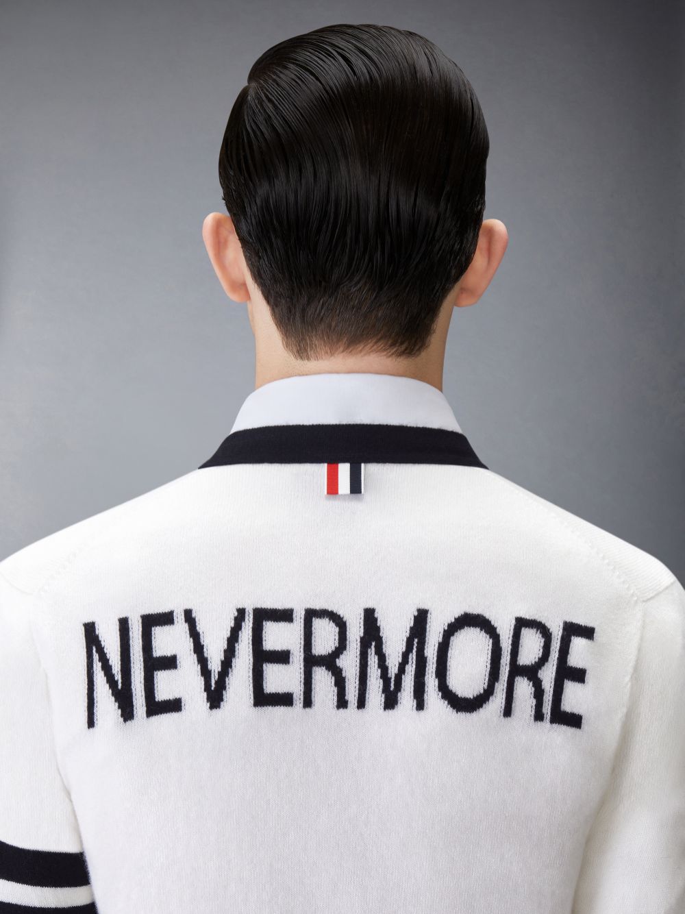 Thom Browne Cashmere Nevermore Intarsia 4-Bar Classic Short Men Cardigan White | GDQ49J80558