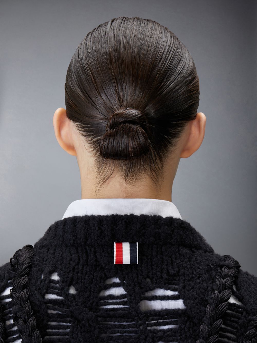 Thom Browne Cashmere Silk Cable Ladder Stitch Cropped Crewneck Women Cardigan Black | GSR01O68570