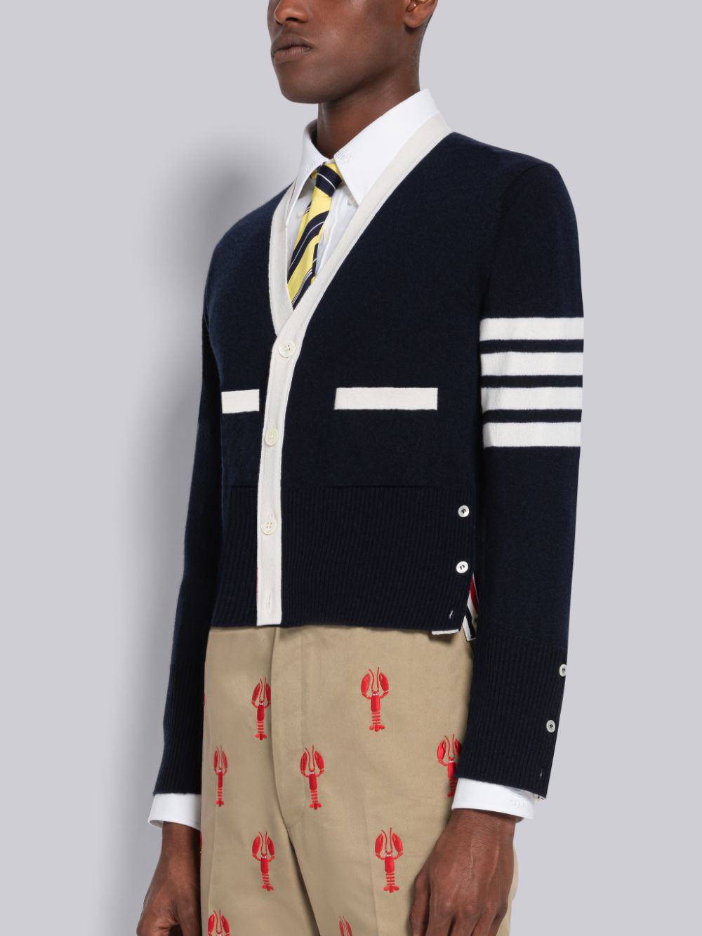 Thom Browne Cashmere Stripe V-Neck Men Cardigan Blue | CEB05R88984