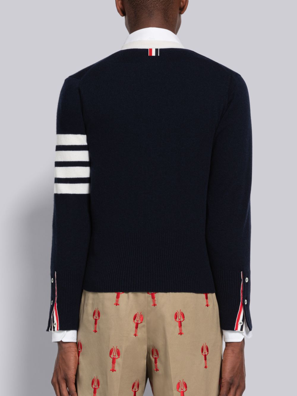 Thom Browne Cashmere Stripe V-Neck Men Cardigan Blue | CEB05R88984