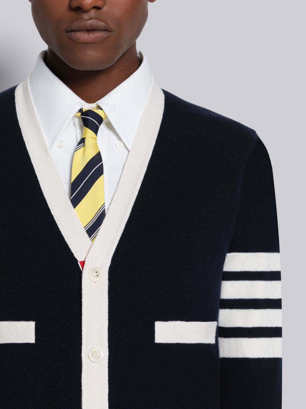 Thom Browne Cashmere Stripe V-Neck Men Cardigan Blue | CEB05R88984