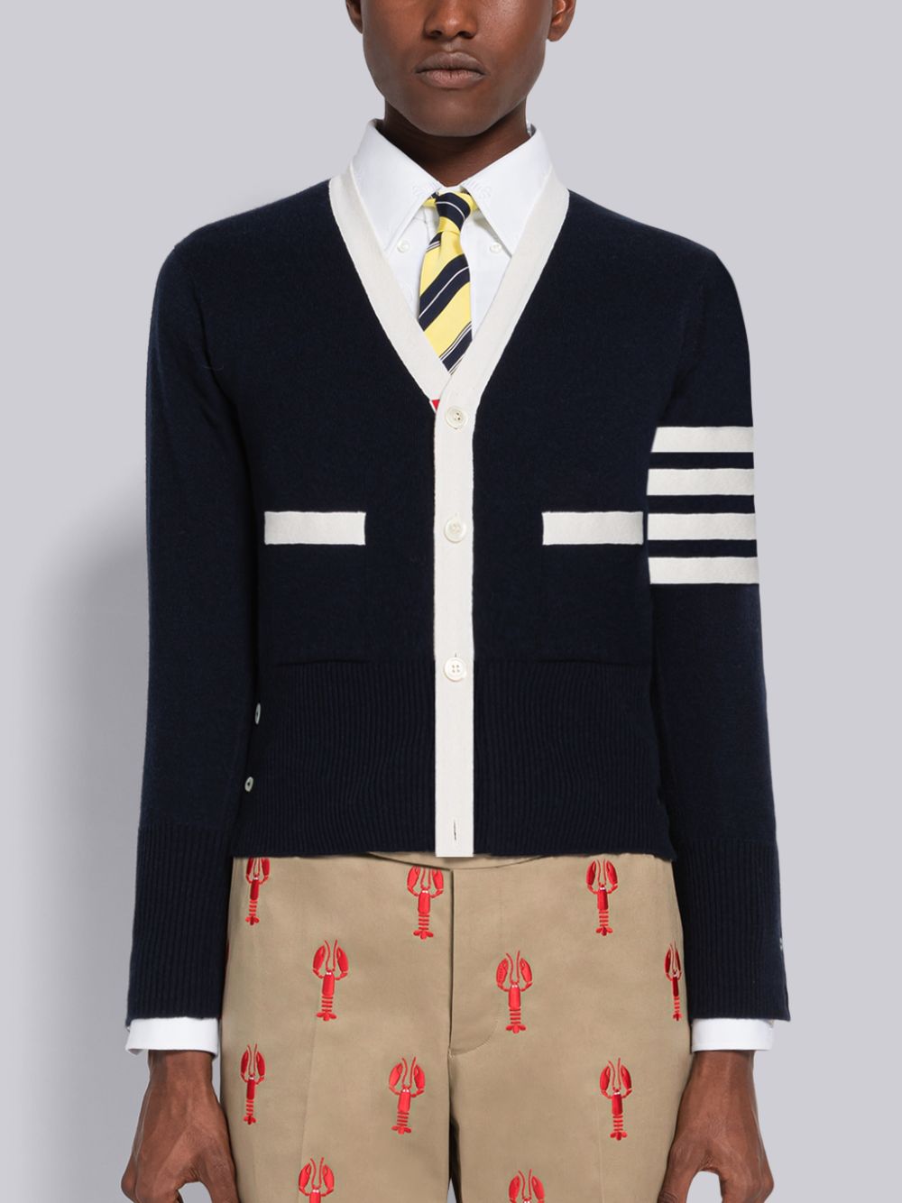 Thom Browne Cashmere Stripe V-Neck Men Cardigan Blue | CEB05R88984