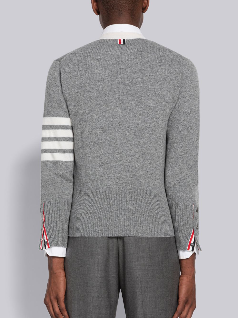 Thom Browne Cashmere Stripe V-Neck Men Cardigan Grey | WXL24Y40974