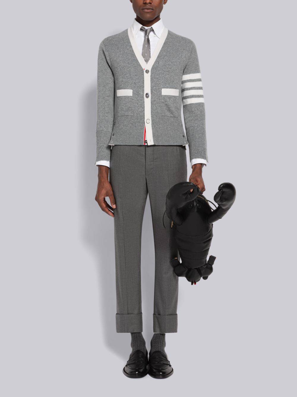 Thom Browne Cashmere Stripe V-Neck Men Cardigan Grey | WXL24Y40974