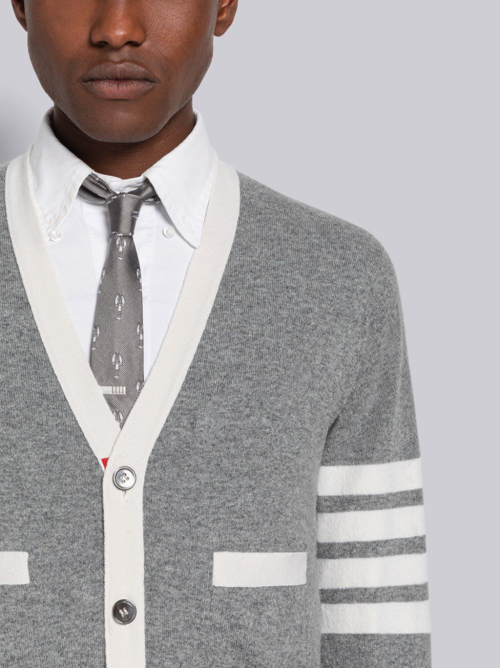 Thom Browne Cashmere Stripe V-Neck Men Cardigan Grey | WXL24Y40974