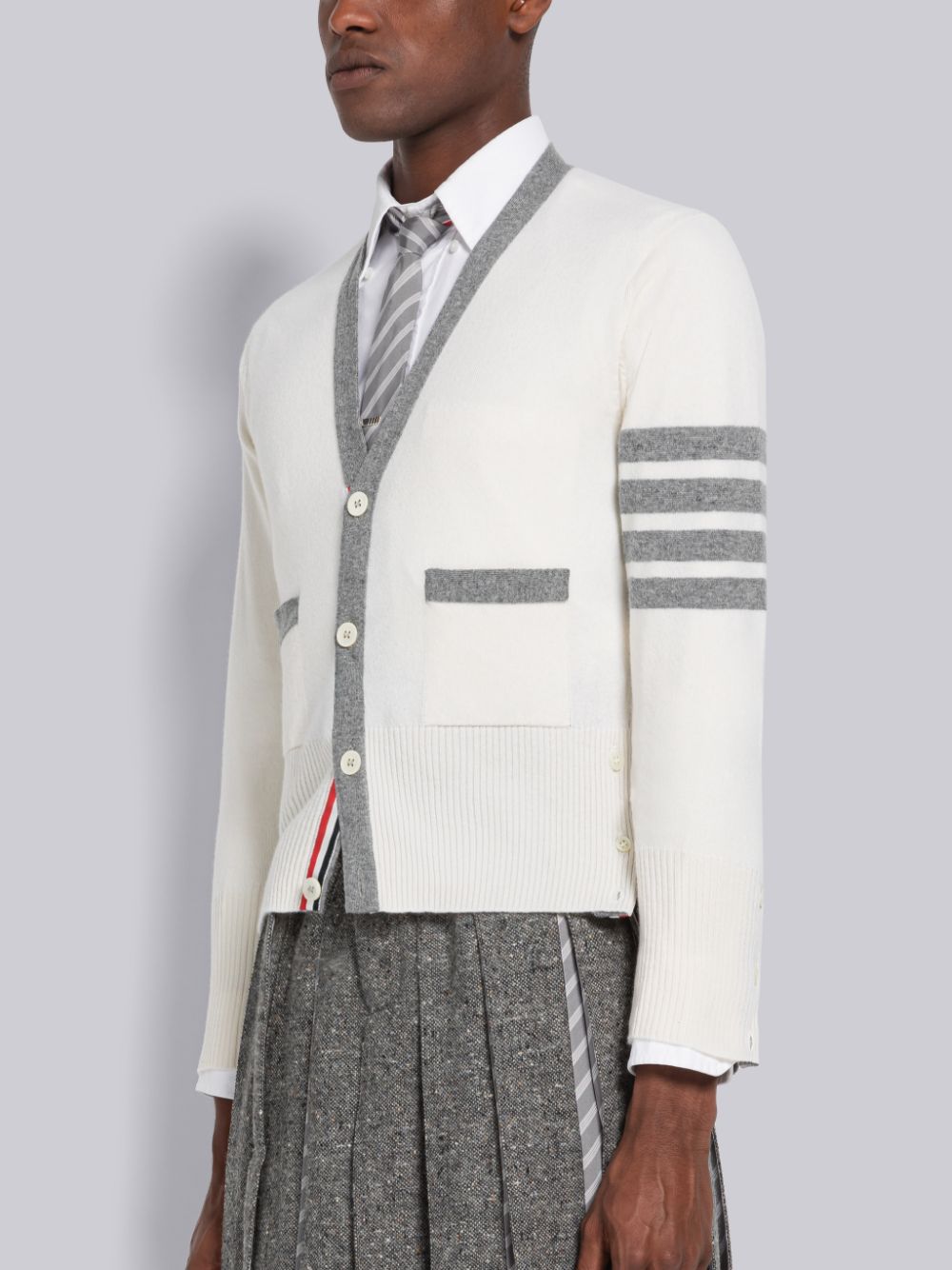 Thom Browne Cashmere Stripe V-Neck Men Cardigan White | YJQ07Y97055