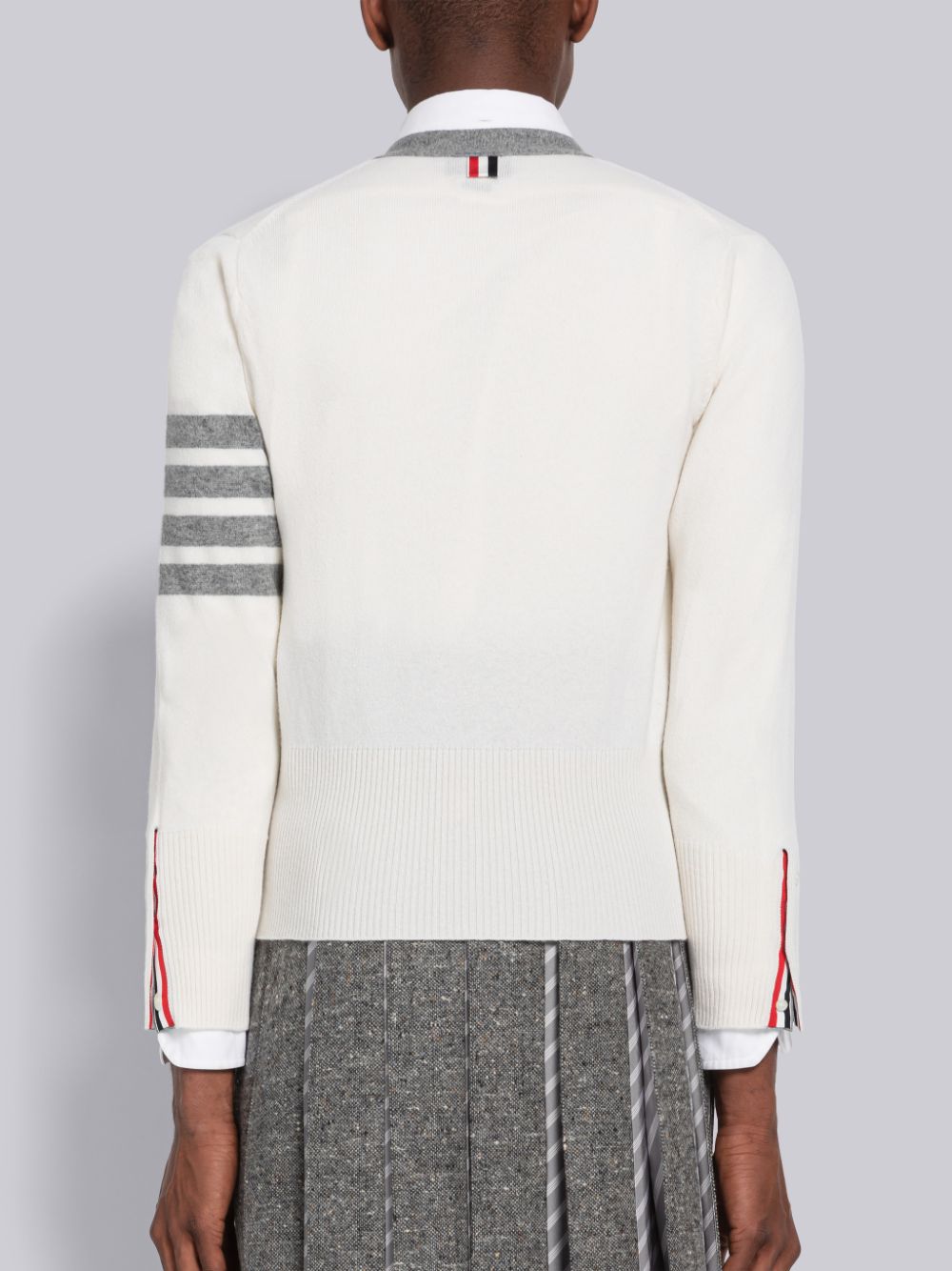 Thom Browne Cashmere Stripe V-Neck Men Cardigan White | YJQ07Y97055