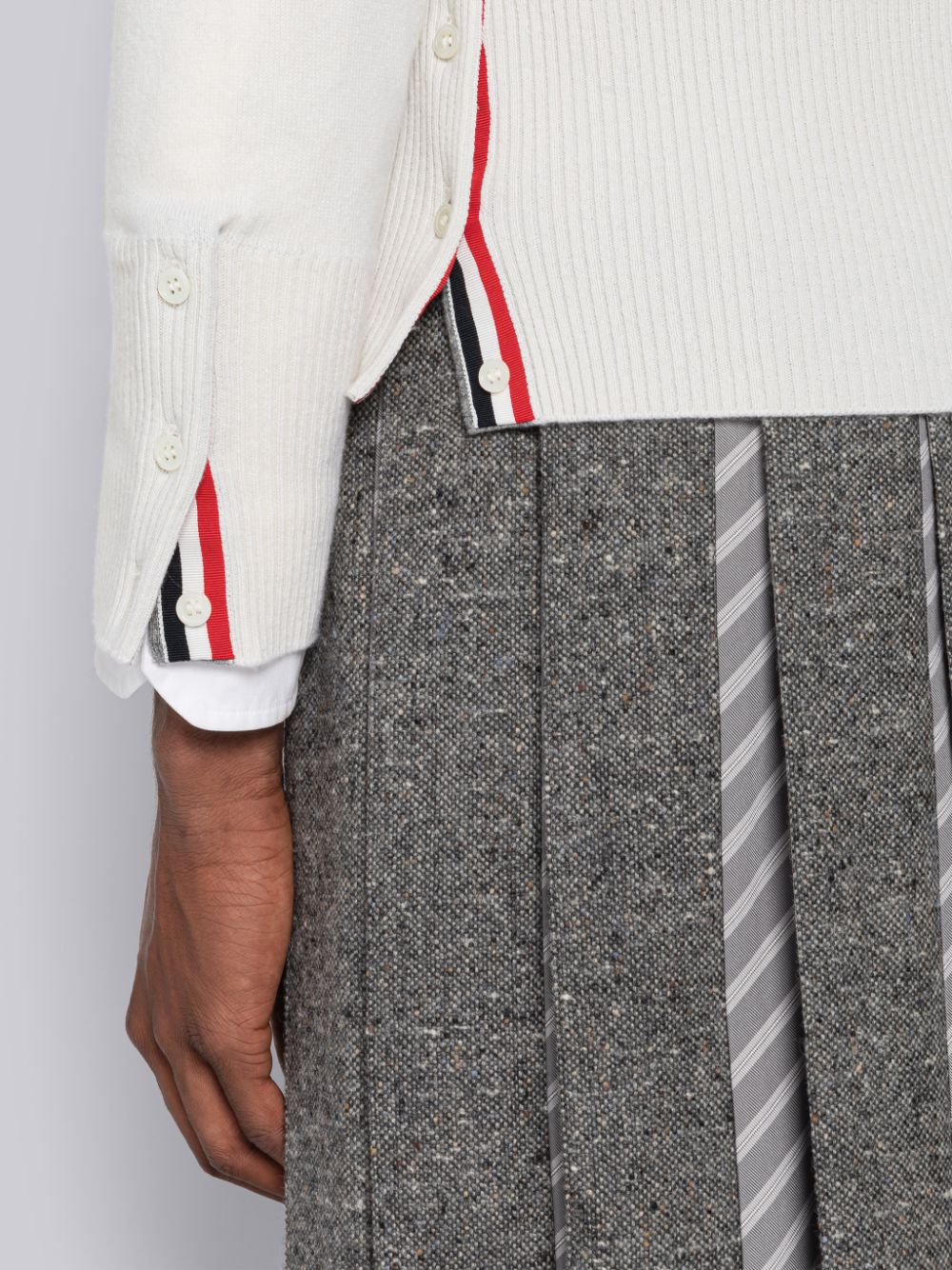 Thom Browne Cashmere Stripe V-Neck Men Cardigan White | YJQ07Y97055