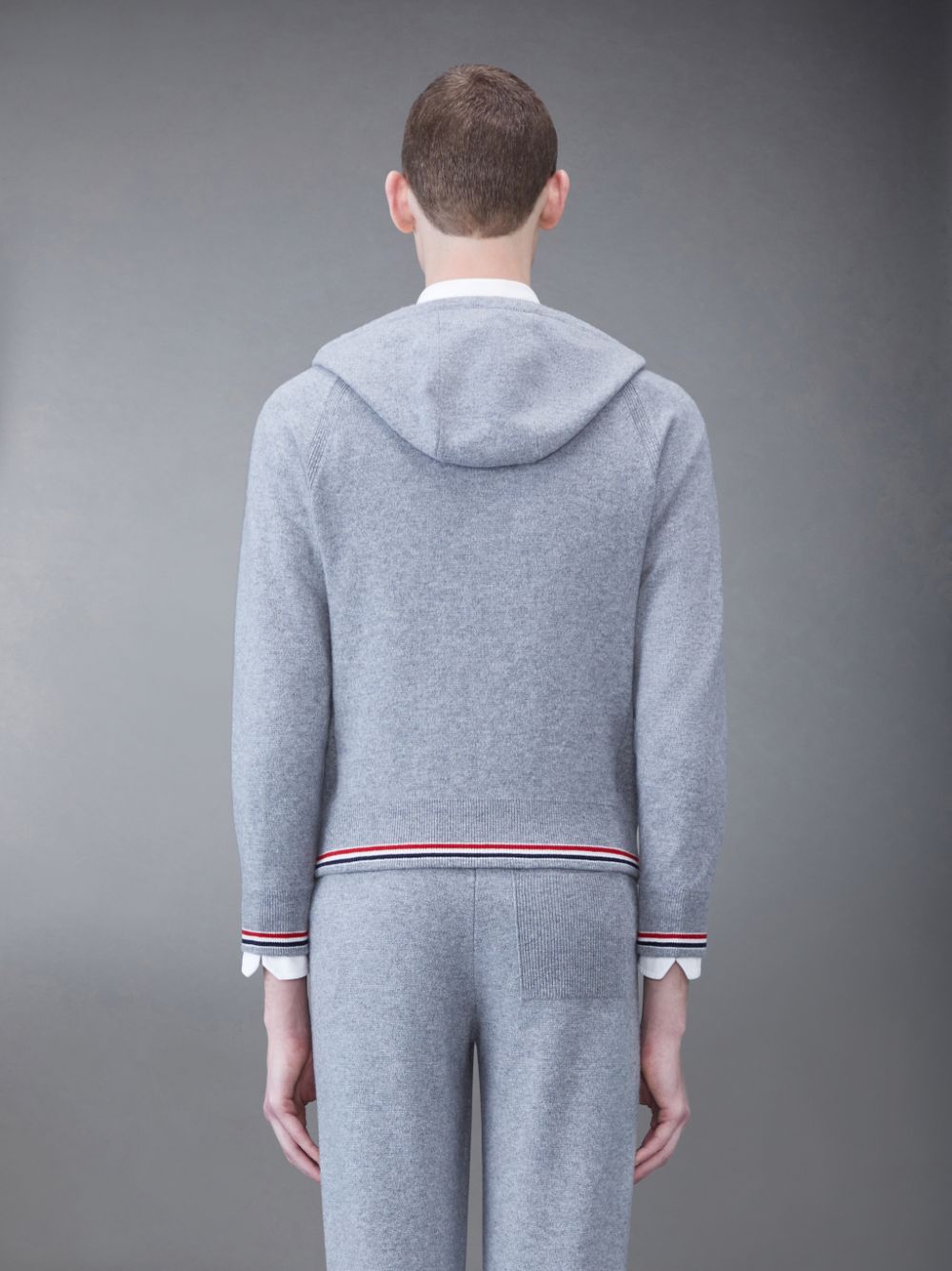 Thom Browne Cashmere Stripe Zip Front Men Hoodie Grey | HYW56X02137