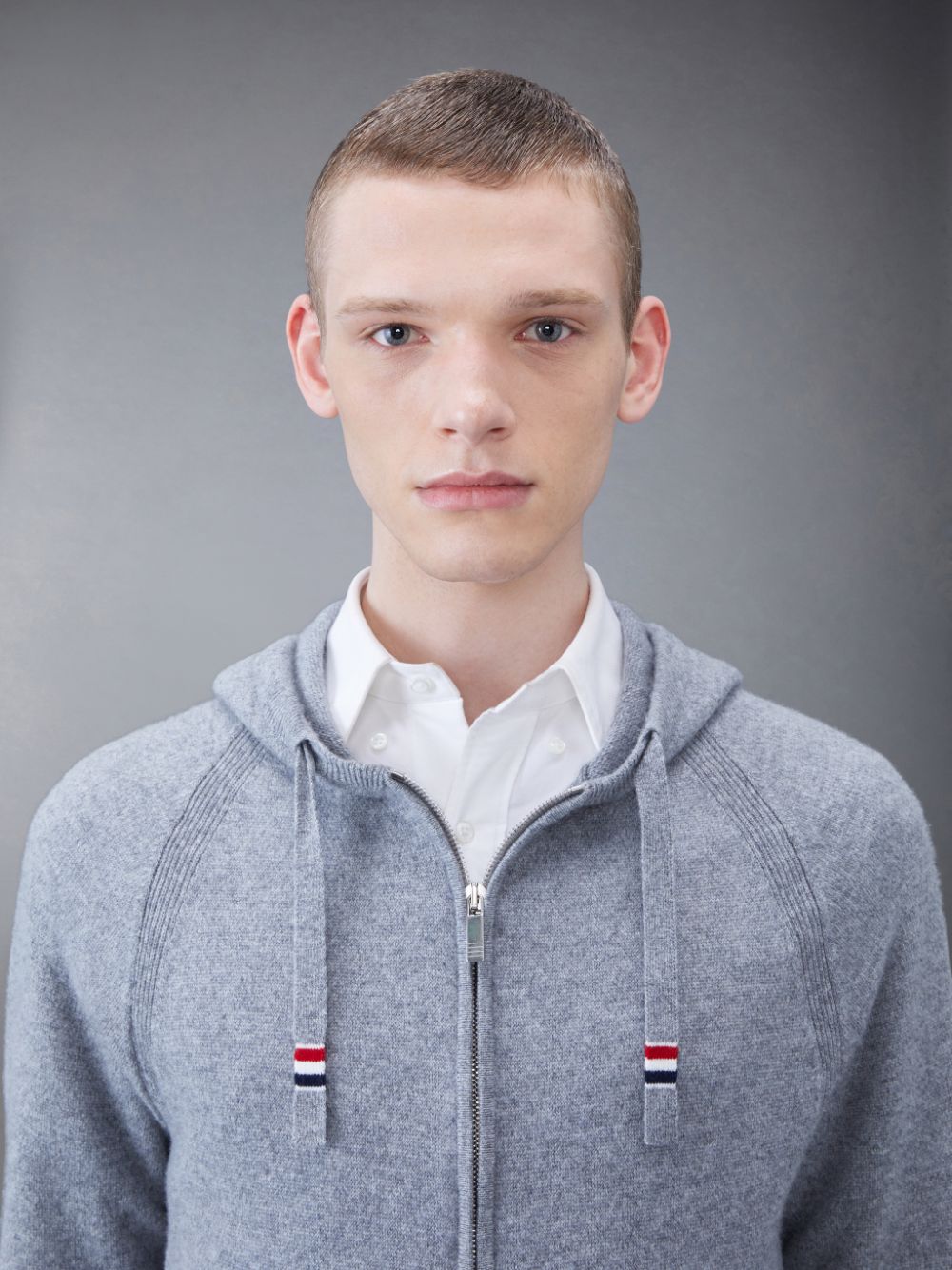 Thom Browne Cashmere Stripe Zip Front Men Hoodie Grey | HYW56X02137