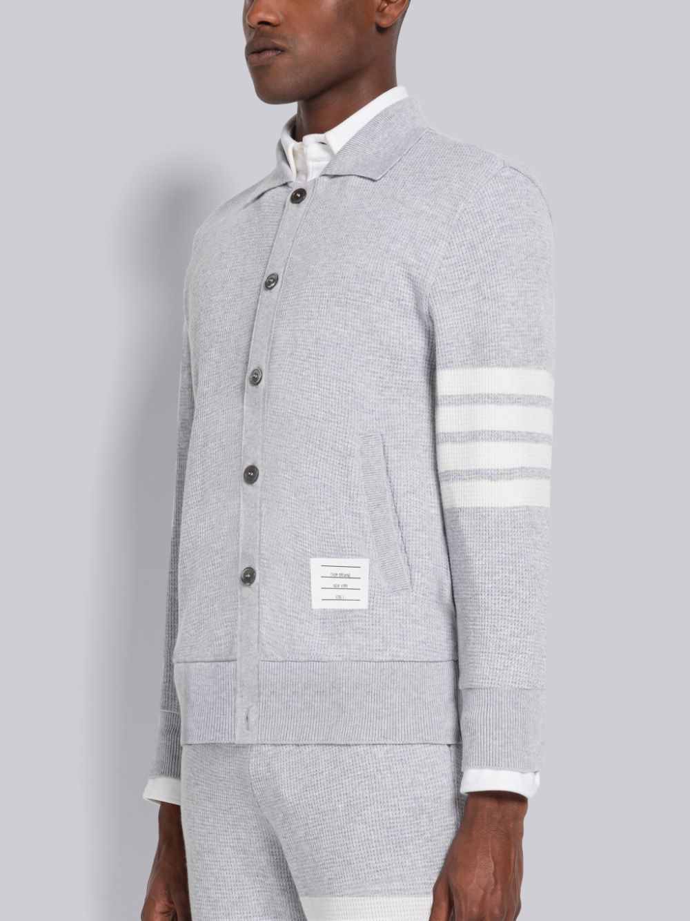 Thom Browne Cashmere Waffle 4-Bar Jacket Men Cardigan Grey | HBN51Y20386