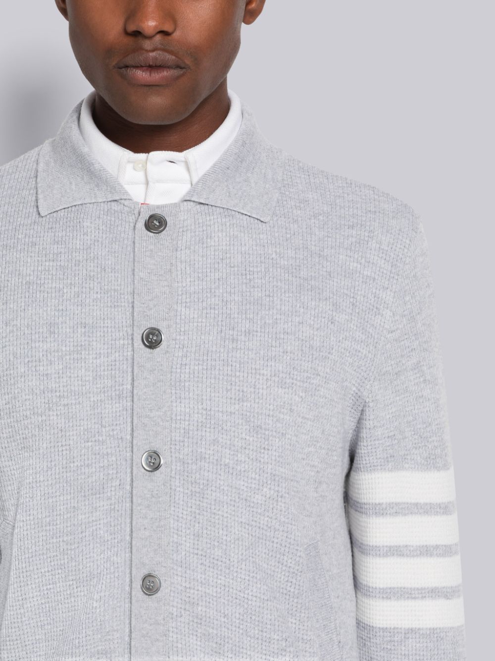 Thom Browne Cashmere Waffle 4-Bar Jacket Men Cardigan Grey | HBN51Y20386