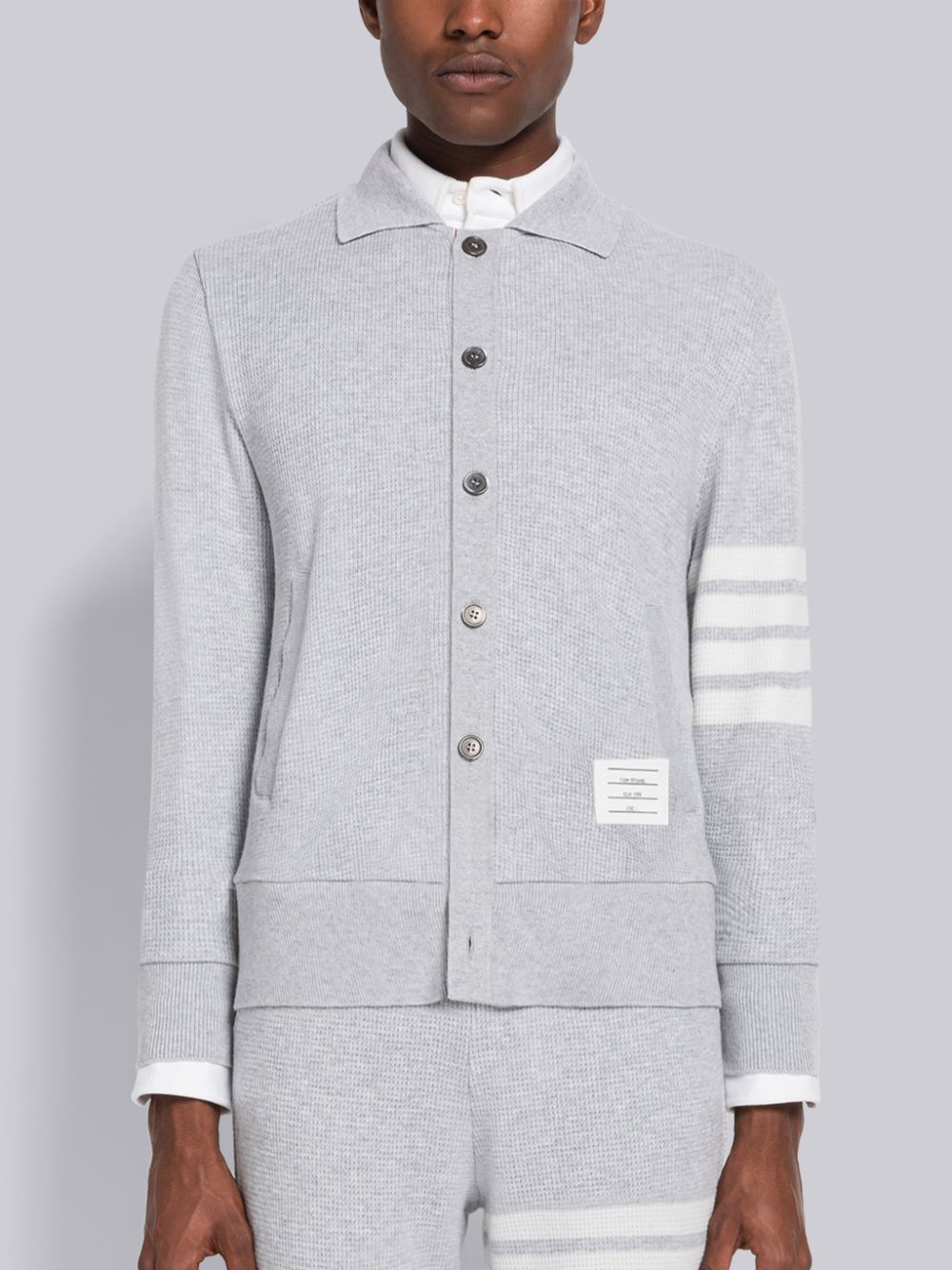 Thom Browne Cashmere Waffle 4-Bar Jacket Men Cardigan Grey | HBN51Y20386