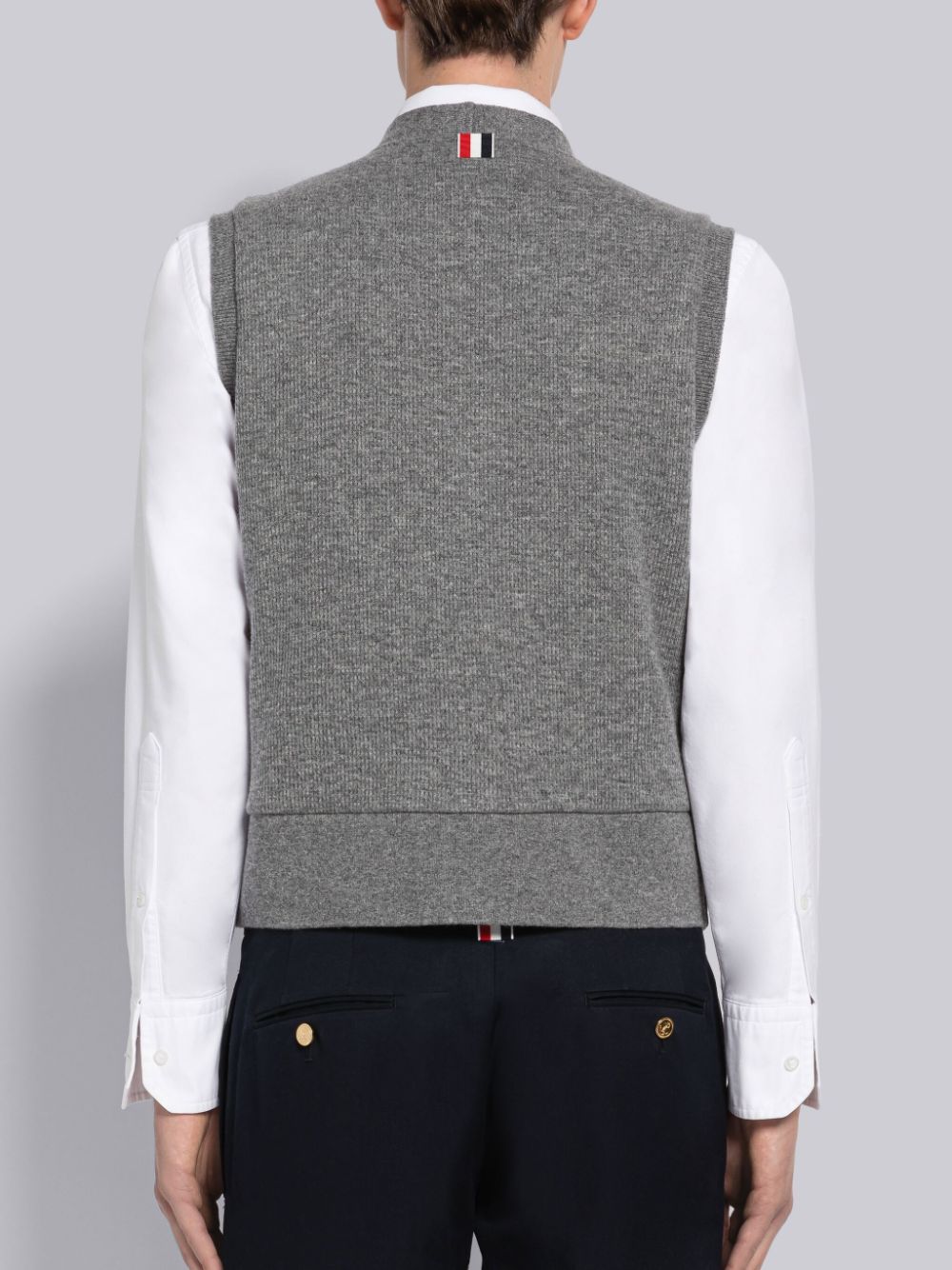 Thom Browne Cashmere Waffle Cardigan Men Vest Grey | ANT00D71027