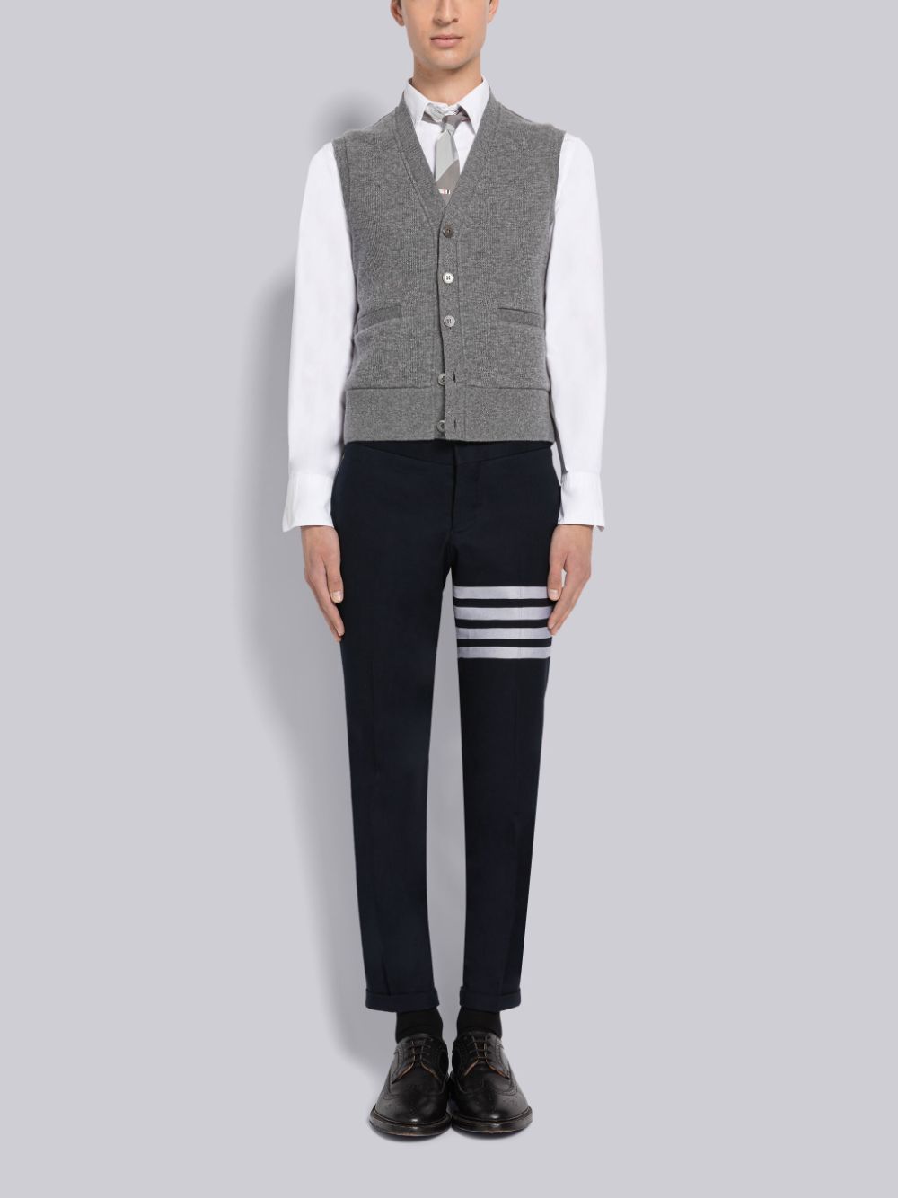 Thom Browne Cashmere Waffle Cardigan Men Vest Grey | ANT00D71027