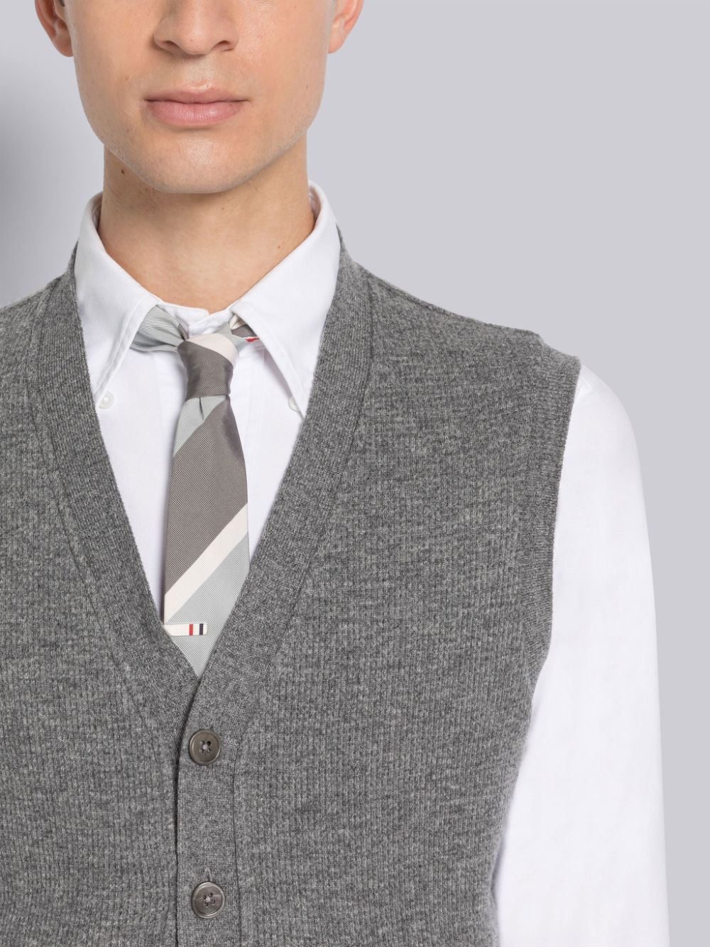 Thom Browne Cashmere Waffle Cardigan Men Vest Grey | ANT00D71027