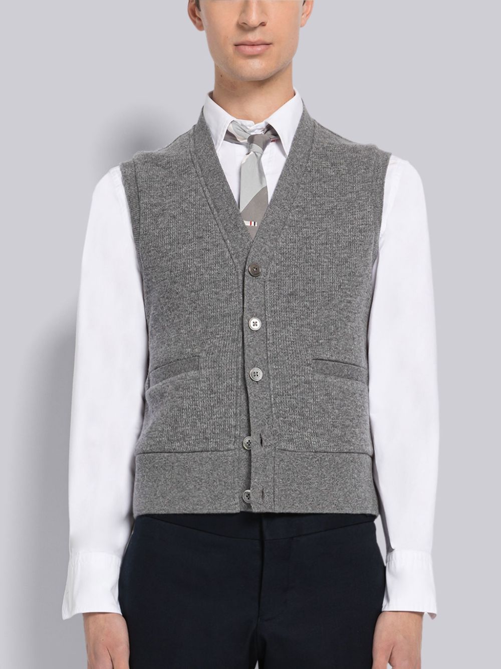 Thom Browne Cashmere Waffle Cardigan Men Vest Grey | ANT00D71027