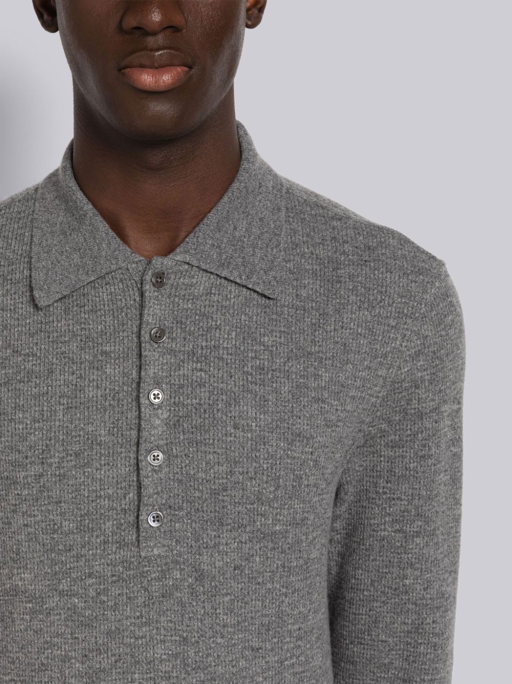 Thom Browne Cashmere Waffle Long Sleeve Men Polo Shirt Grey | GOE40E73659