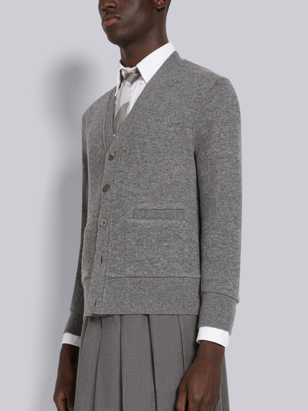 Thom Browne Cashmere Waffle Men Cardigan Grey | RIT39L53454