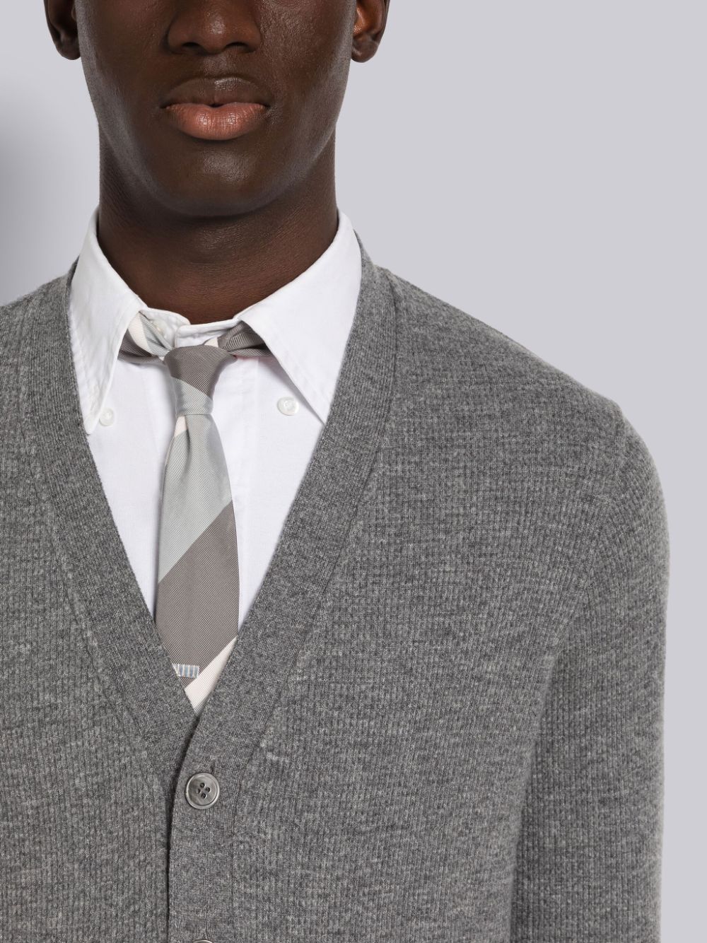 Thom Browne Cashmere Waffle Men Cardigan Grey | RIT39L53454