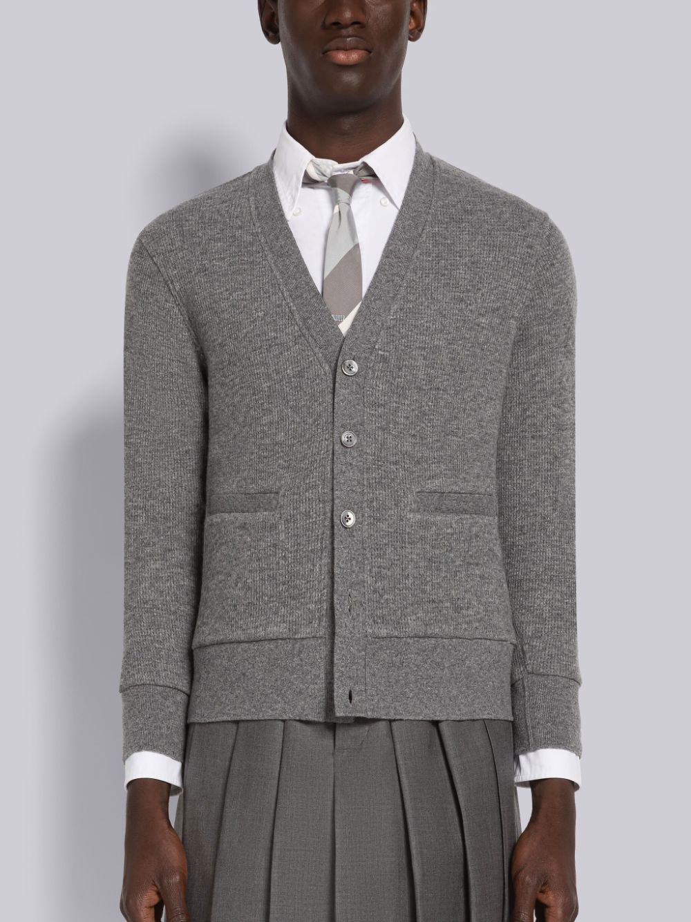 Thom Browne Cashmere Waffle Men Cardigan Grey | RIT39L53454