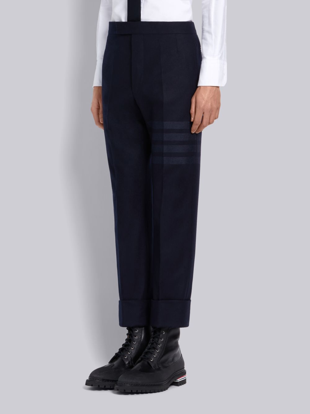 Thom Browne Cashmere Wool Flannel Classic Tonal 4-Bar Men Pants Navy | RVR59I47669