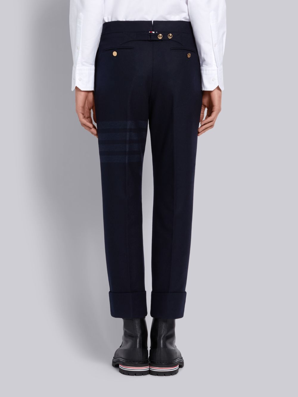 Thom Browne Cashmere Wool Flannel Classic Tonal 4-Bar Men Pants Navy | RVR59I47669