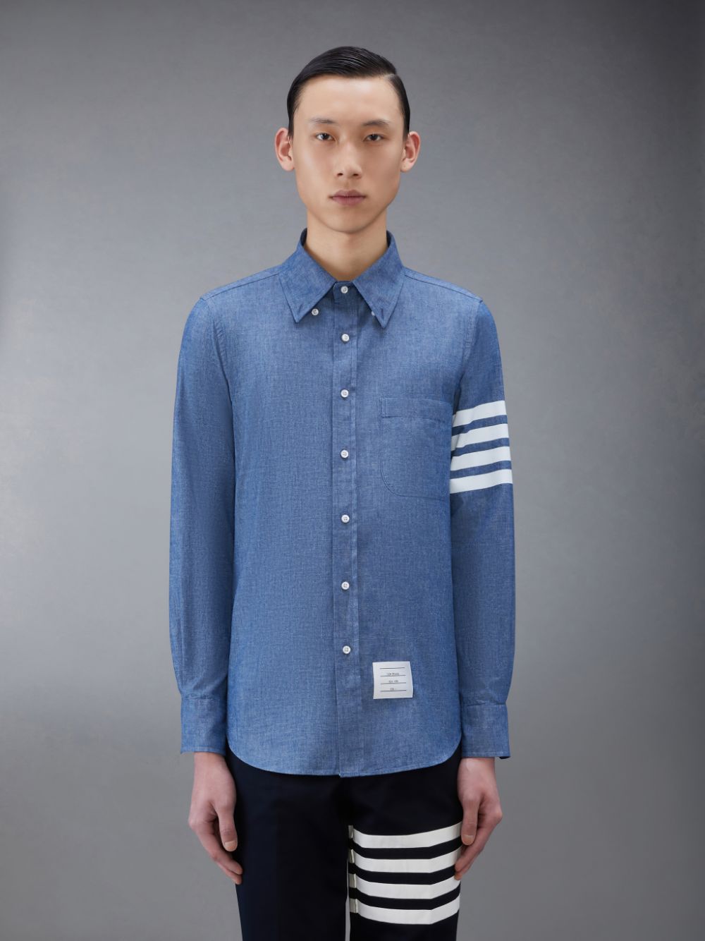 Thom Browne Chambray 4-Bar Men Shirts Blue | GZC38P67484