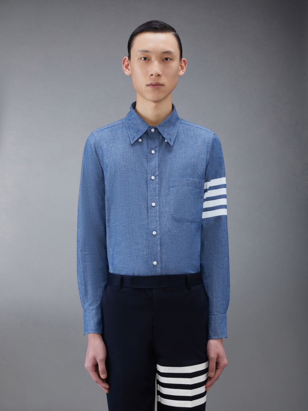 Thom Browne Chambray 4-Bar Men Shirts Blue | GZC38P67484