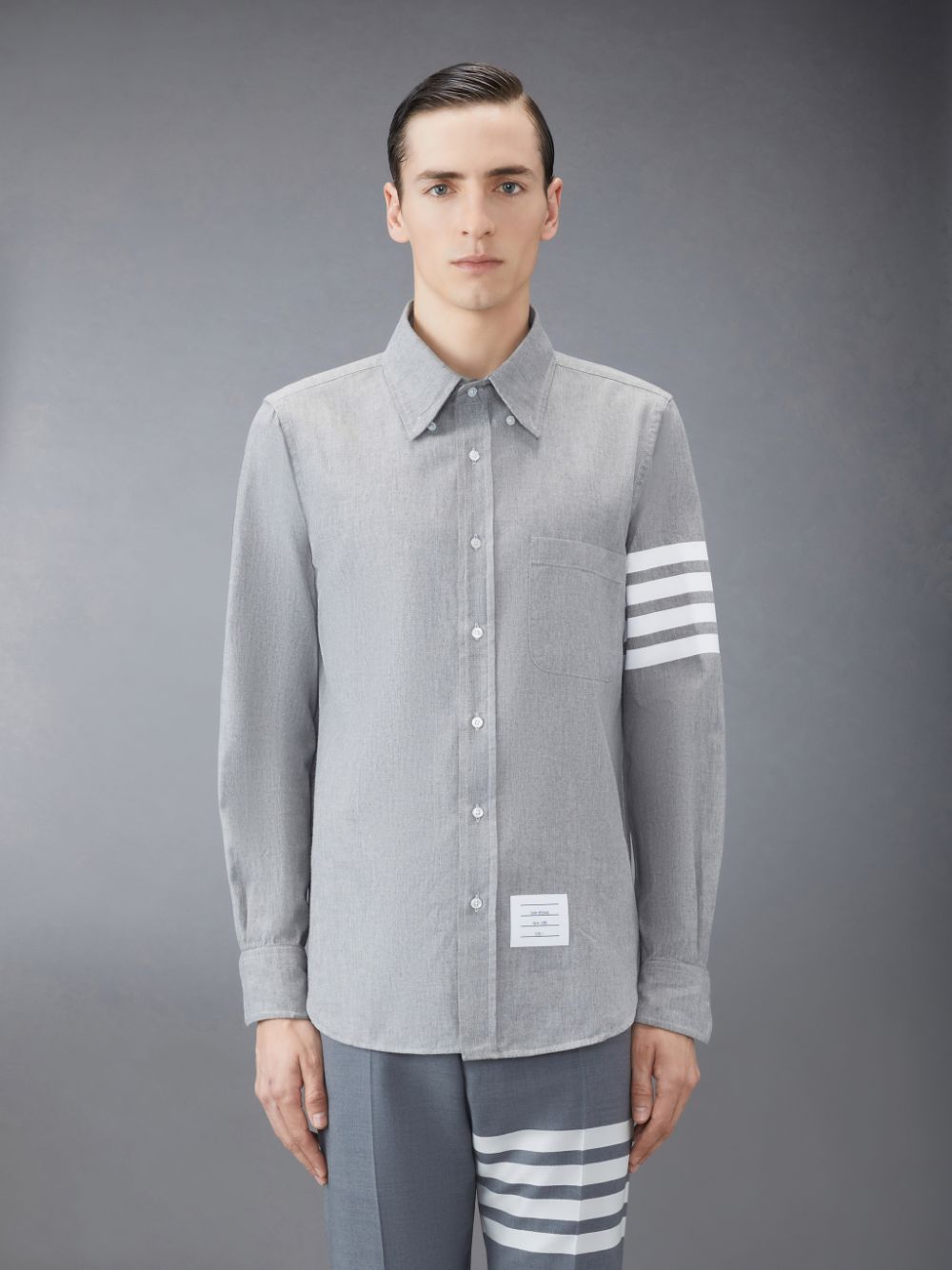 Thom Browne Chambray 4-Bar Men Shirts Grey | GGZ47P20131