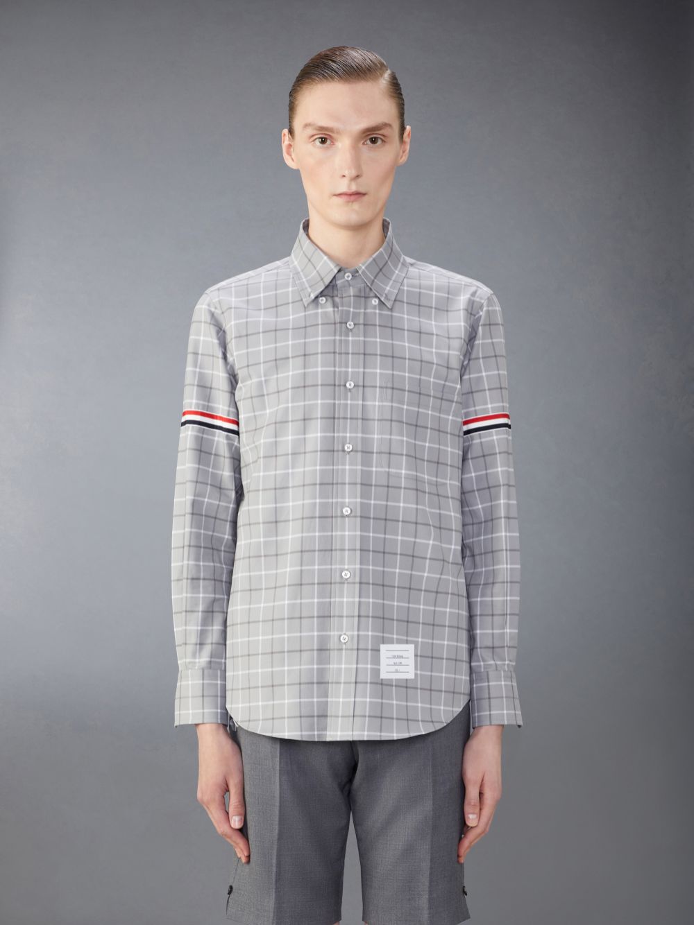 Thom Browne Check Cotton Flannel Armband Men Shirts Grey | MXA86F73533