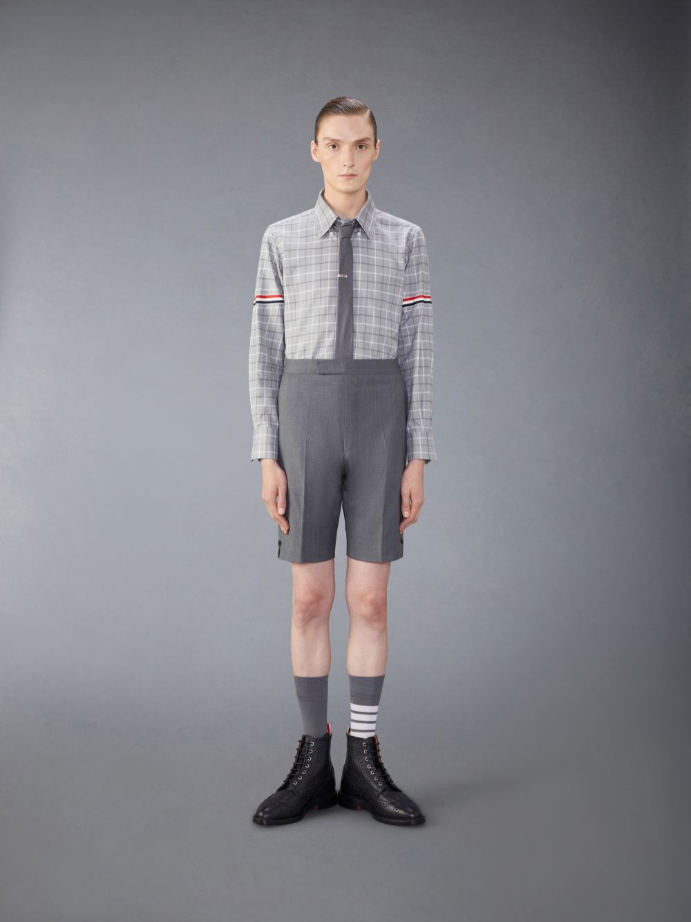 Thom Browne Check Cotton Flannel Armband Men Shirts Grey | MXA86F73533