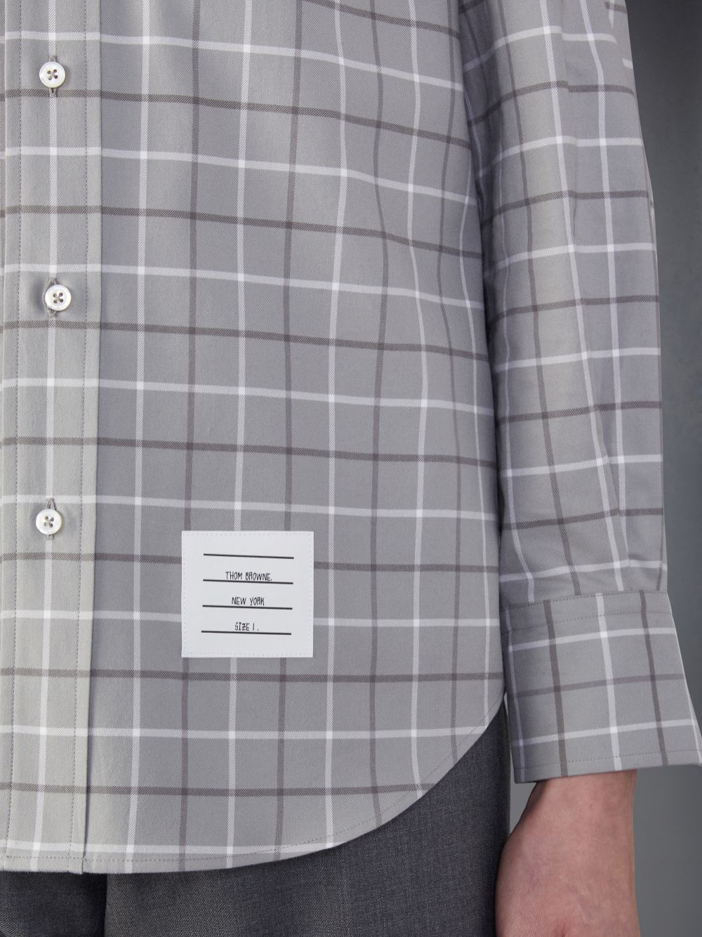 Thom Browne Check Cotton Flannel Armband Men Shirts Grey | MXA86F73533