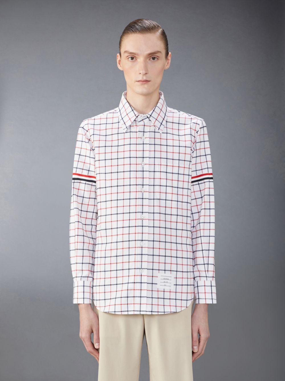 Thom Browne Check Cotton Flannel Armband Men Shirts White | ZUE32J90572