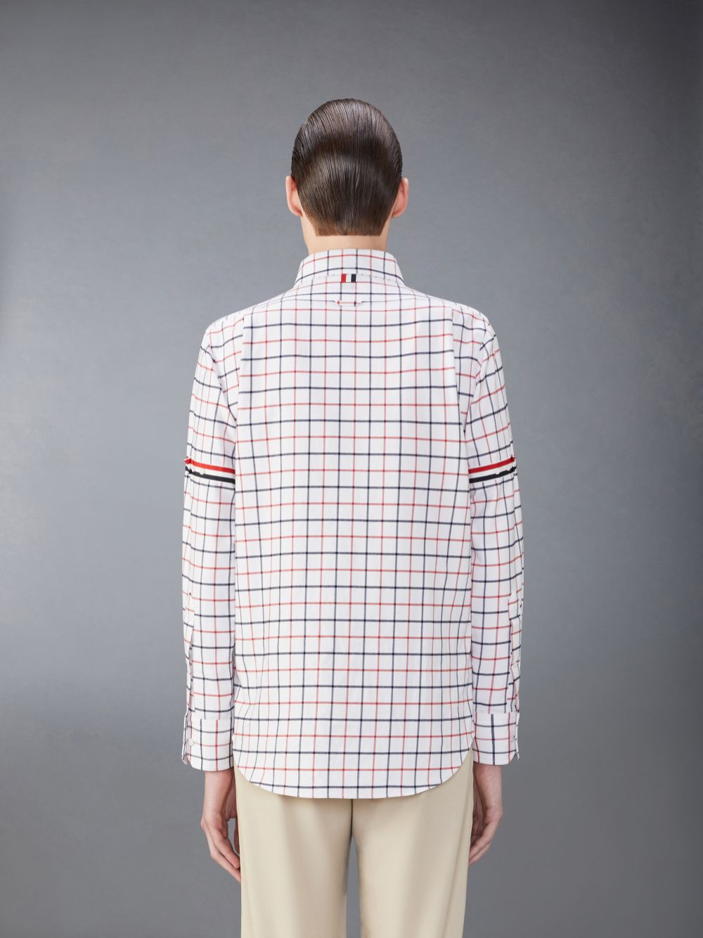 Thom Browne Check Cotton Flannel Armband Men Shirts White | ZUE32J90572