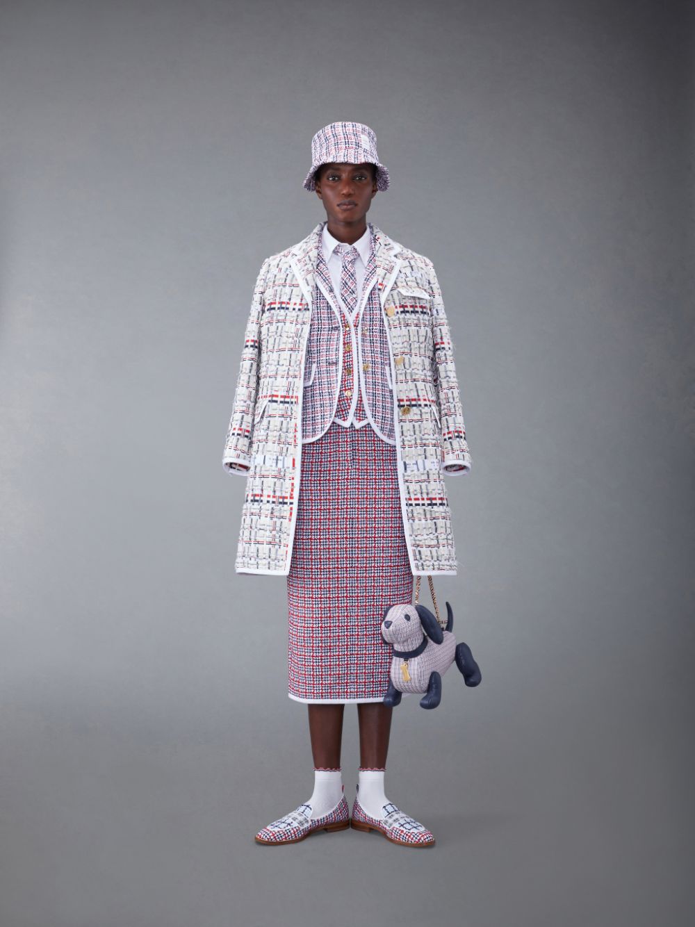 Thom Browne Check Crochet Tweed Slim Fit Sport Women Coats White | XSV49C00333