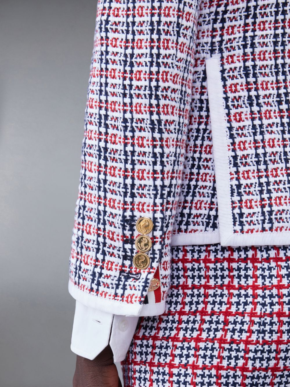 Thom Browne Check Crochet Tweed Slim Fit Sport Women Coats White | XSV49C00333