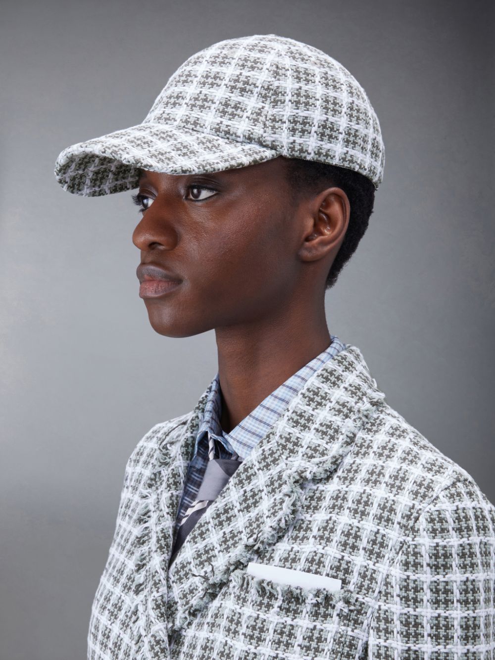 Thom Browne Check Summer Tweed Classic Baseball Women Caps Grey | CDW85L12071