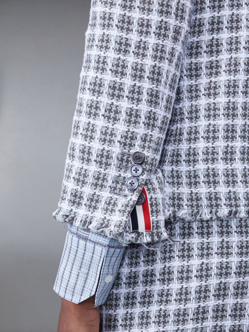 Thom Browne Check Summer Tweed Fray Cropped Sack Sport Women Coats Grey | LMK22X31517