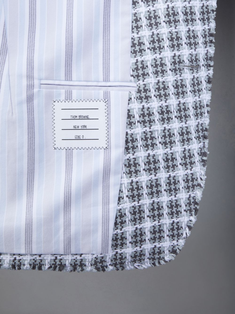 Thom Browne Check Summer Tweed Fray Sack Sport Men Coats Grey | JHM21P32715