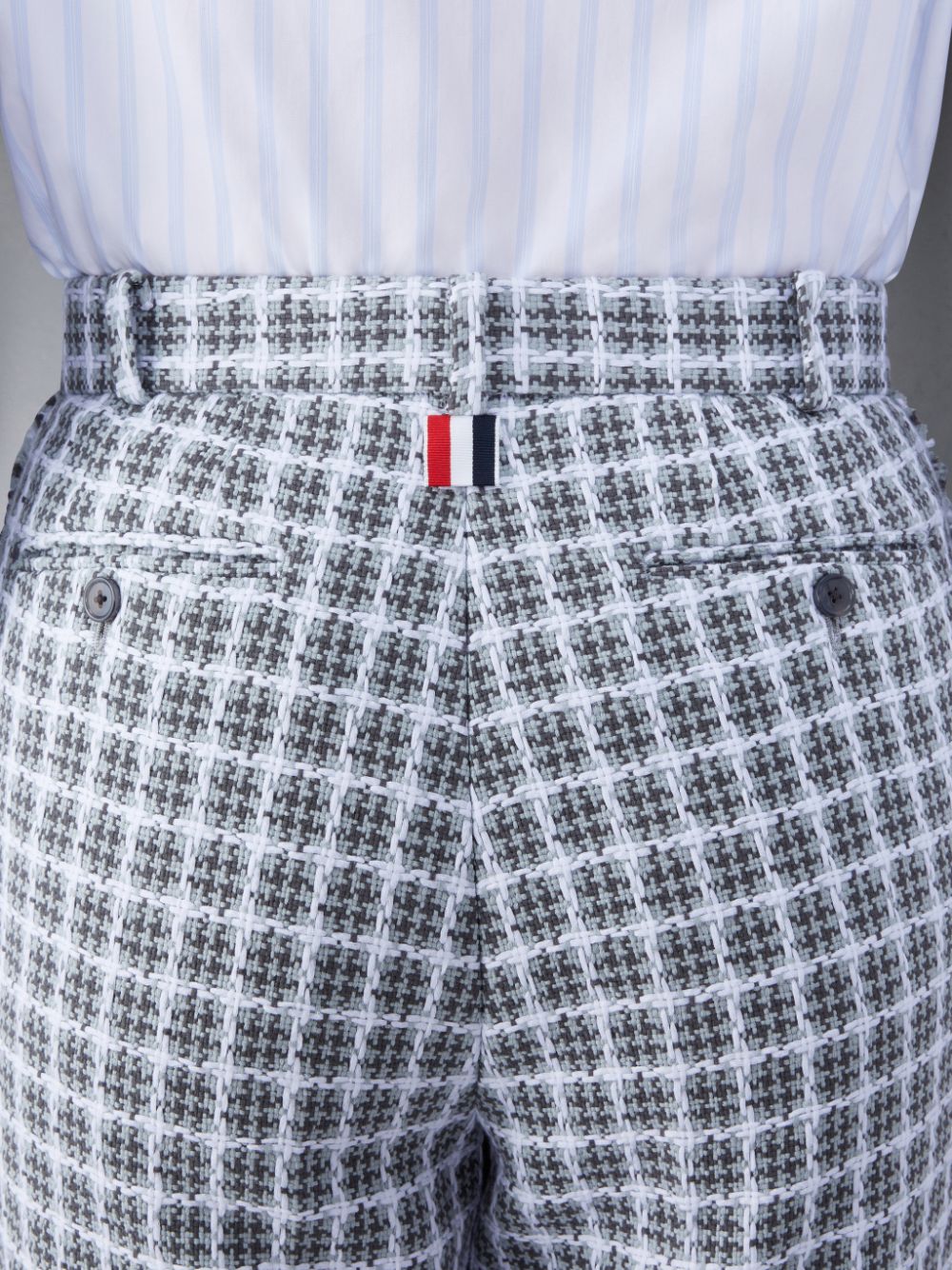 Thom Browne Check Summer Tweed Fray Sack Men Pants Grey | ABP82B50684