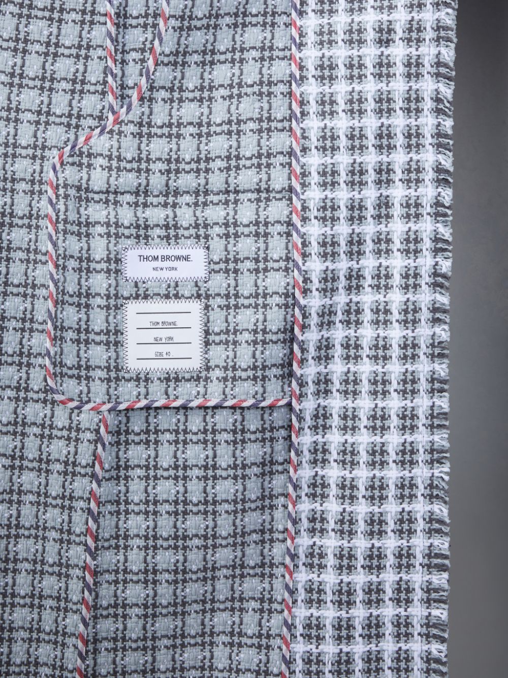 Thom Browne Check Summer Tweed Fray Wide Lapel Women Coats Grey | GNE45H57390