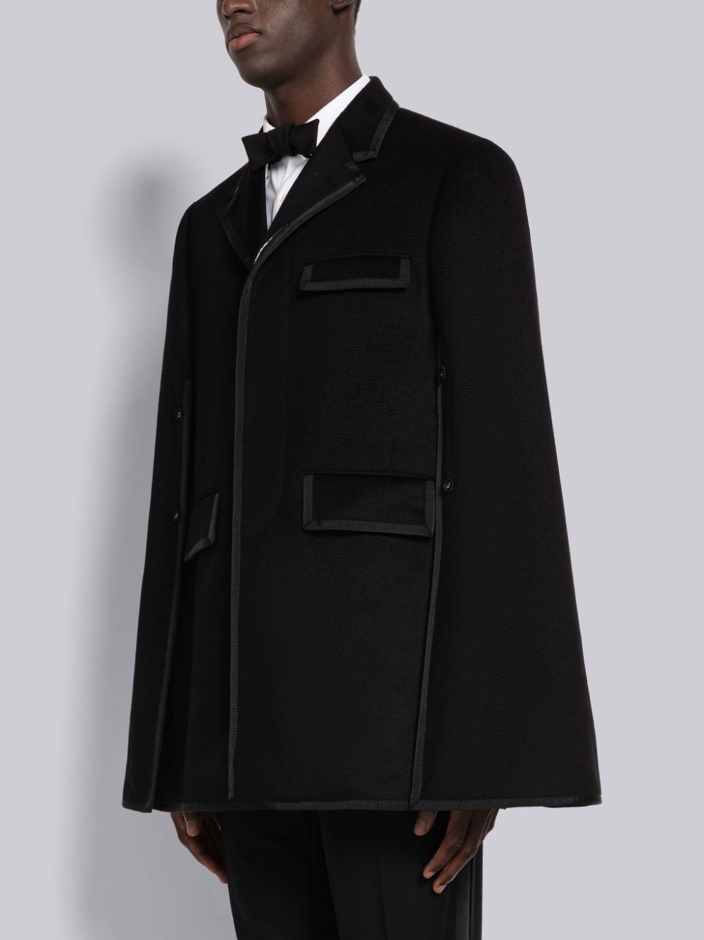 Thom Browne Chesterfield grosgrain-trim cape Men Coats Black | TYR95P75500