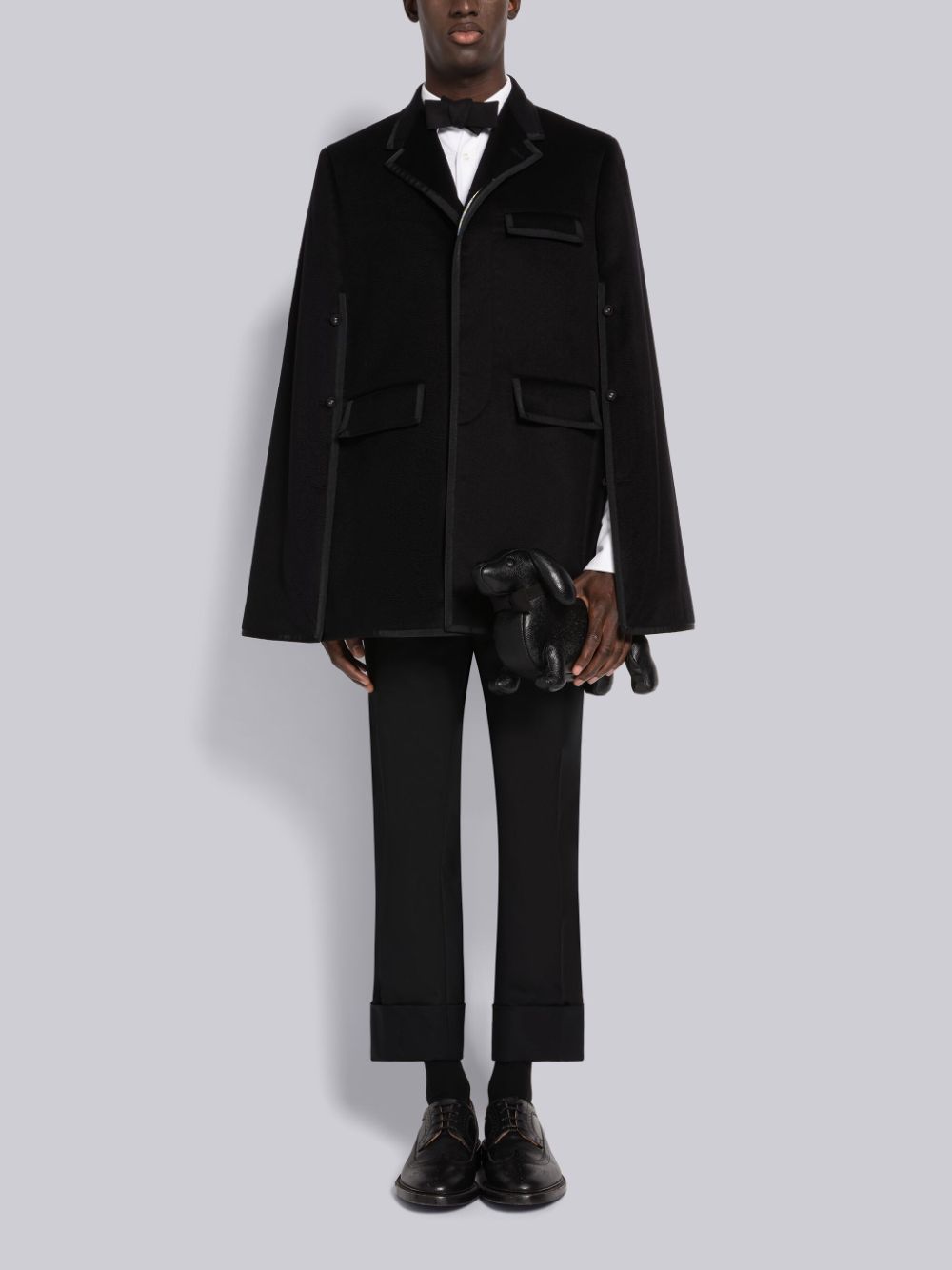 Thom Browne Chesterfield grosgrain-trim cape Men Coats Black | TYR95P75500