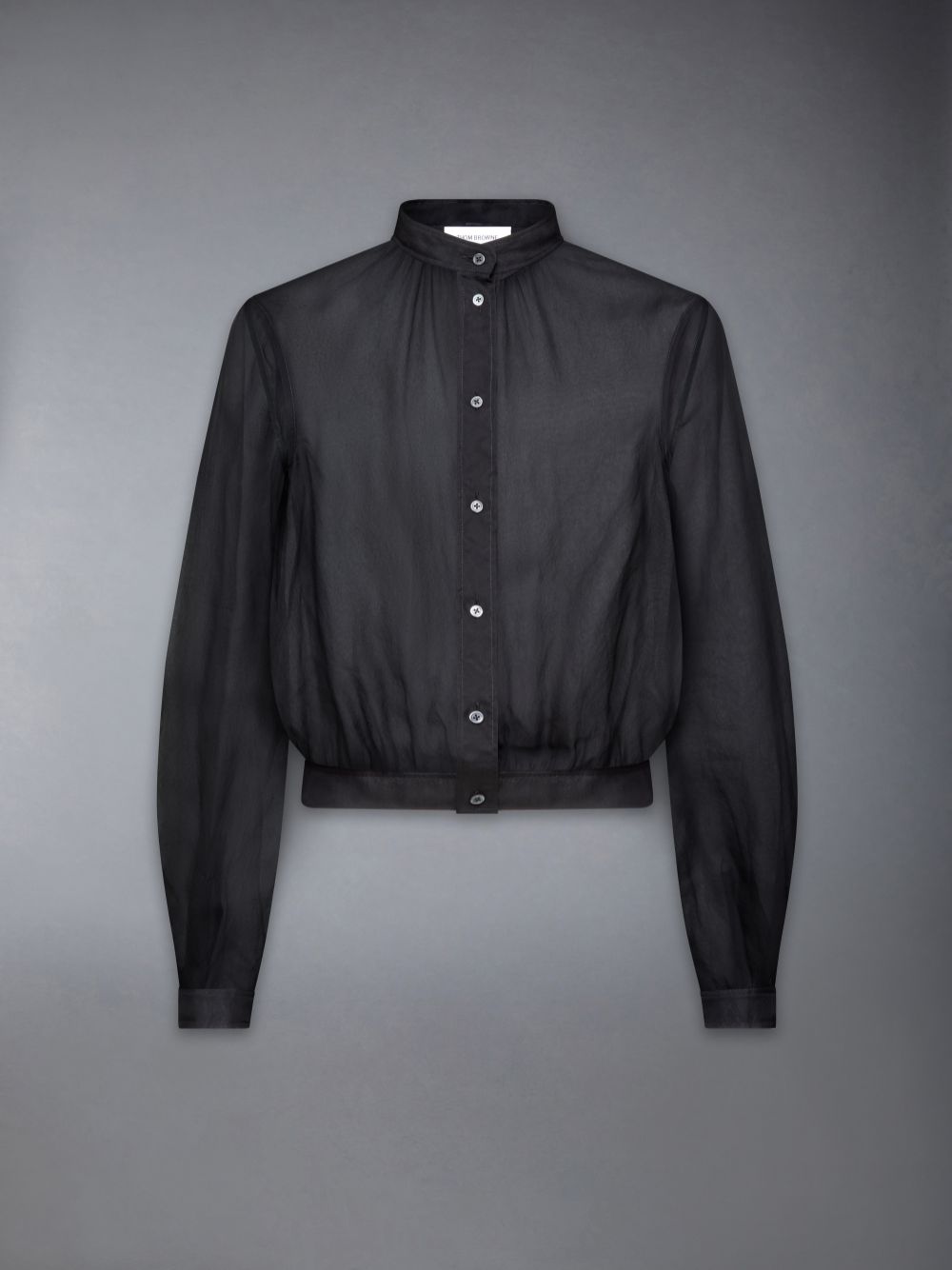 Thom Browne Chiffon Button Placket Gathered Women Shirts Black | XPU73R08058