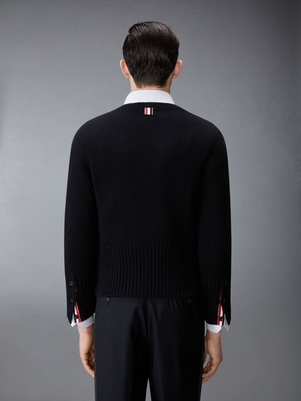 Thom Browne Chunky Merino Wool Nevermore Patch Boat Neck Men Pullover Black | SZB89T74655